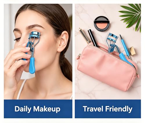 Blue Eyelash Curlers for Women with 4 Replacement Pads - Easy to Use & Gentle
