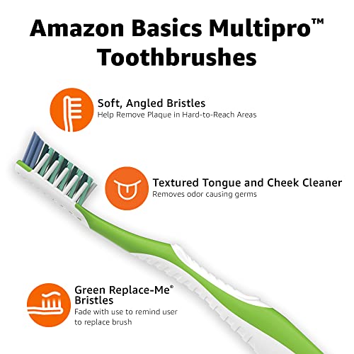 Amazon Basics MultiPro Soft Toothbrushes with Angled Bristles - 4 Count