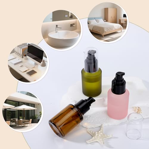 Segbeauty 15ml Frosted Glass Pump Bottles - 3 Pack Refillable Travel Set
