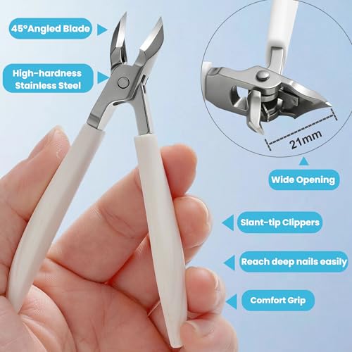 White Mornihima Heavy-Duty Nail Clippers 5-Piece Set for Thick Toenails & Fingernails