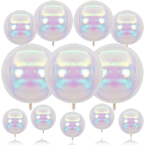 Biapian Iridescent Foil Balloons Set - 12 Pcs in 3 Sizes for Parties