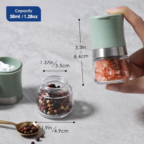 vzaahu Mini Salt and Pepper Grinder Set - Portable Adjustable Coarseness