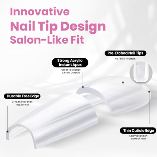 Beetles Tipex Lite Long Coffin Nail Tips - 16 Sizes with Built-in Apex