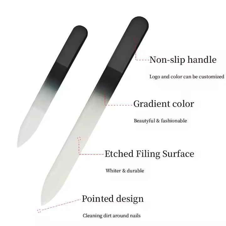 Glass Nail File Set with Cuticle Pusher & Buffer – Manicure Tools for Nails & Pedicure