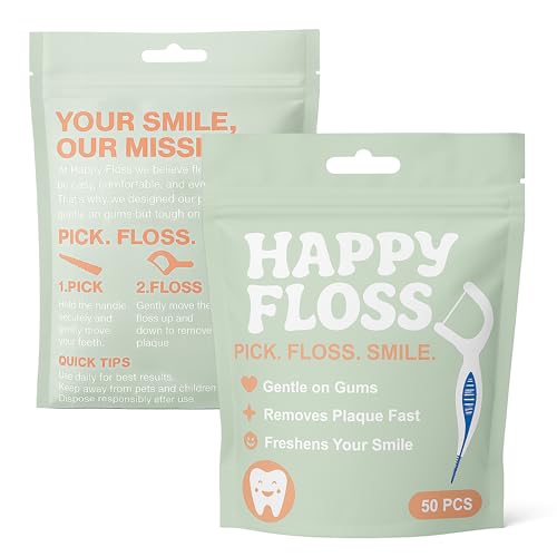 Happy Floss 2-in-1 Dental Floss Picks, Unflavored for Sensitive Gums, 150 Ct