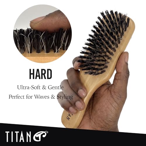Titan Double-Sided Hair Brush for Men - Model #7747, Natural Boar Bristles & Wooden Handle