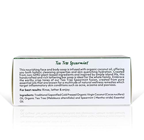 Organic Fiji Coconut Tea Tree Spearmint Soap Bar for Face & Body - 7 oz Pack of 2