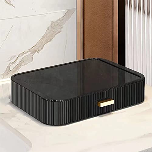 Stackable Makeup Organizer Drawer - Clear Black, Ideal for Vanity & Desk