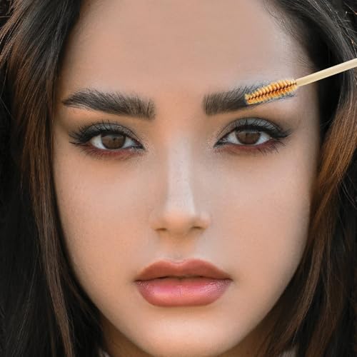 300 Pcs Disposable Mascara Wands with Bamboo Handle - Brown Eyelash & Eyebrow Brush Spoolies