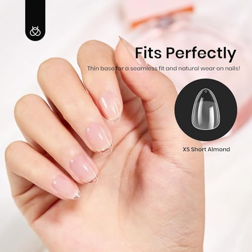 Beetles Extra Short Almond Fake Nail Tips - 576 Pcs Half Matte Set