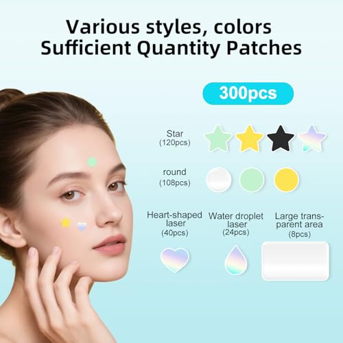 Hydrocolloid Pimple Patches 300 Count with Cute Mirror Case - FUANKANG