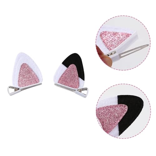 Glitter Cat Ear Hair Clips for Women - Pink & White Barrettes