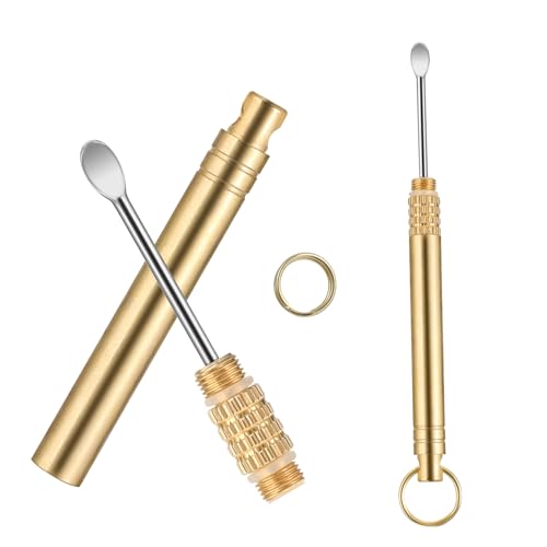 2-Pack Brass Ear Wax Removal Tools with Key Ring - Portable Ear Scoops