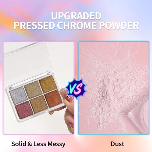 Puyokinm Style-2 Chrome Nail Powder Set 6-Color Holographic Mirror Glitter for Manicure