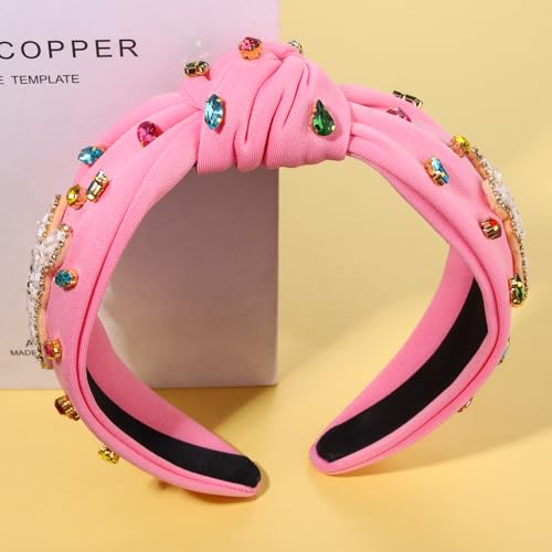 NVENF Easter Bunny Headband for Women - Beaded Rabbit Hairband (Bunny A - Pink)