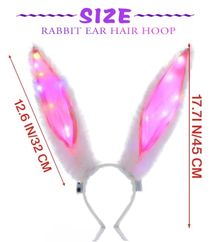 Uranian White Light Up Bunny Ears Headband for Women Cosplay Costume Accessories