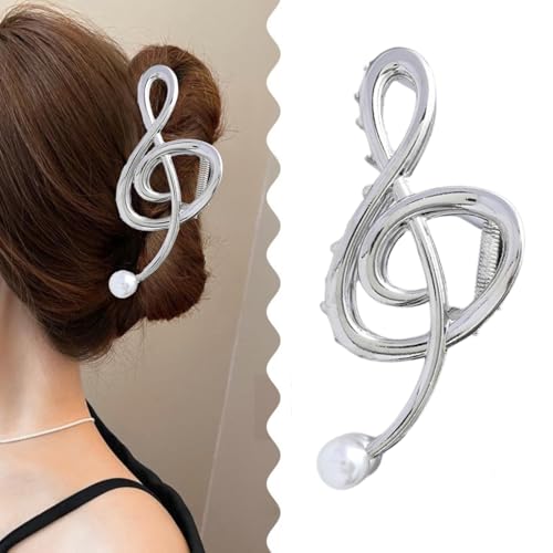 Jacnkb Style D Music Note Hair Claw Clips Pearl Large Clef Hair Accessories for Women