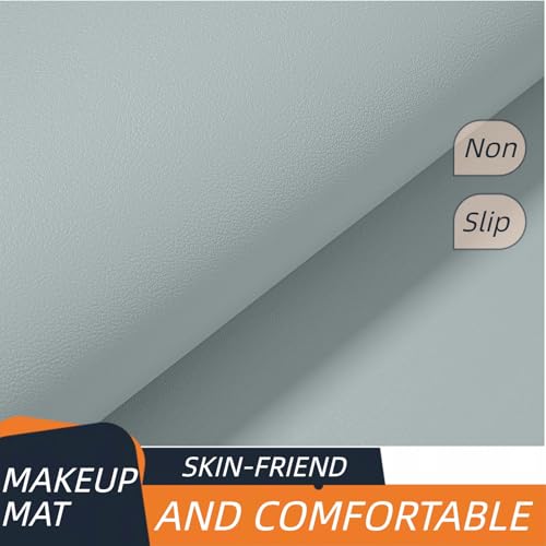 metui Blue Waterproof PU Leather Makeup Mat 15.7x23.6in, Non-Slip Vanity Table Protector