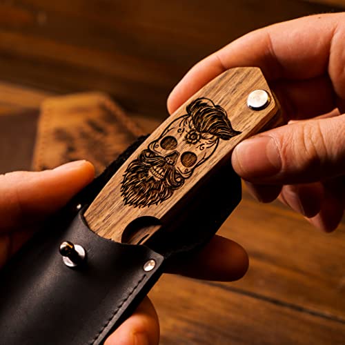 Skull Design Beard Comb for Men - Premium Walnut Pocket Grooming