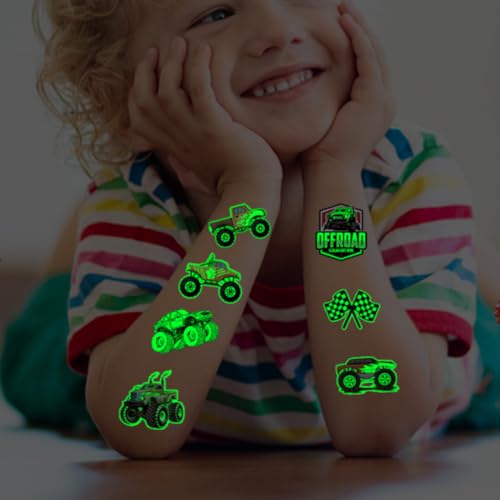 Glow in The Dark Monster Truck Temporary Tattoos - 74 Sheets