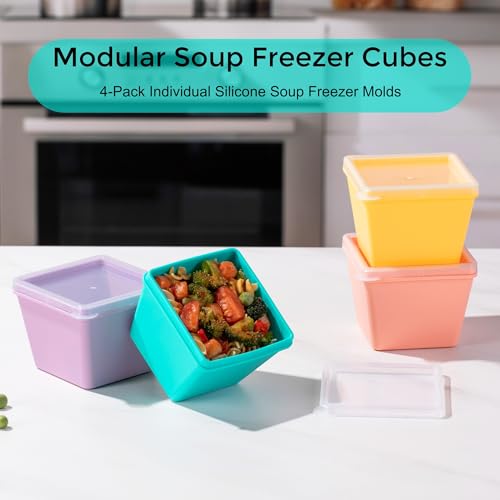 Gemice 1-Cup Silicone Freezer Molds with Lids - 4-Pack Food Storage