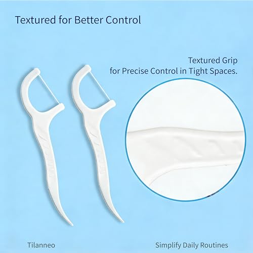 Tilanneo Dental Floss Pick Refills - 200 Pieces, Non-Shredding, Curved Back for Easy Access, 2-Pack