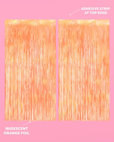 Orange Fringe Curtains - 2 Pack Foil Backdrop for Parties