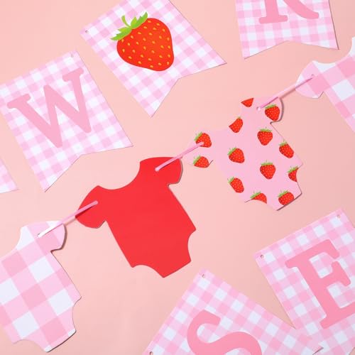 Strawberry Baby Shower Banner Set - 3 Pink Gingham Decorations
