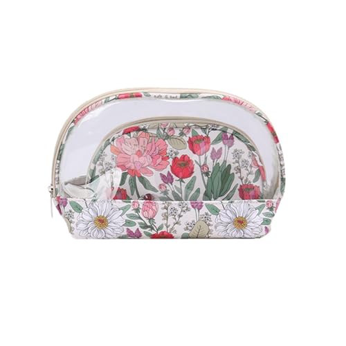 Large Capacity Waterproof Travel Makeup Bag Set of 2 with Floral Print for Women