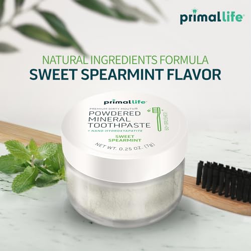 Primal Life Organics Dirty Mouth Toothpowder - Organic Vegan Tooth Cleaning Powder with Sweet Spearmint Flavor, 0.25 oz