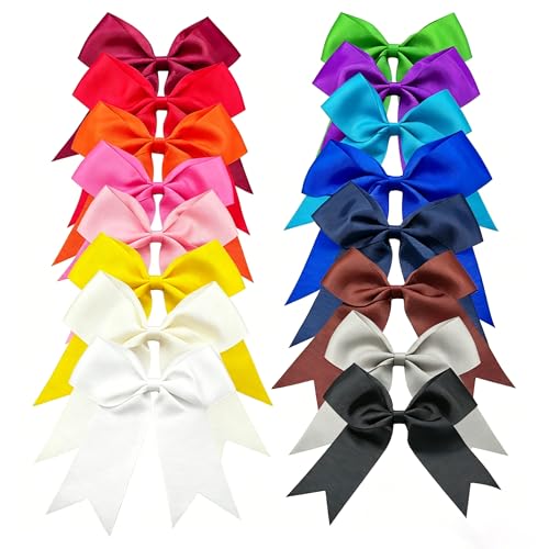 16-Pack 6-Inch Cheer Bows with Alligator Clips - Handmade Hair Accessories for Girls
