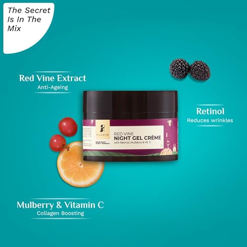 Pilgrim French Red Vine & Retinol Night Gel Cream – Lightweight Moisturizer for Radiant Skin, 1.76 Oz
