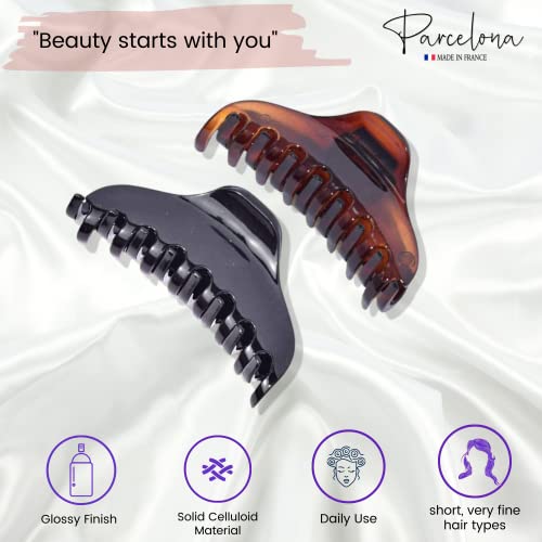 Parcelona French Small Black Hair Claw with No-Slip Grip
