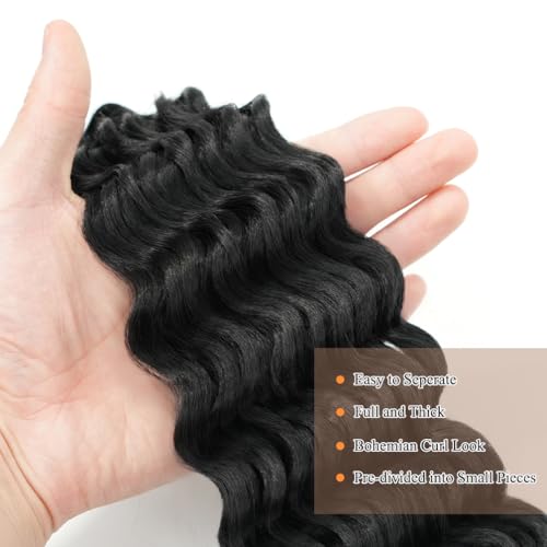 26 Inch Black Boho Braiding Hair Extensions Pre-Stretched & Curl for Boho Braid Styles (5 Packs)