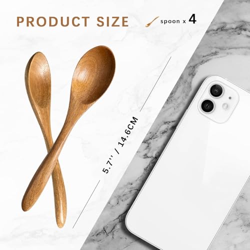 Mini Wooden Spoons Set - 4-Piece Acacia Honey Spoons, 5.8 Inch
