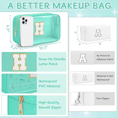 Personalized Initial Makeup Bag - WELIDAY Chenille Cosmetic Pouch (Green, H)