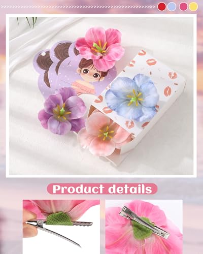 Ufgin 4-Pack Hawaiian Flower Hair Clips for Women - Tropical Hibiscus Barrettes for Beach & Vacation