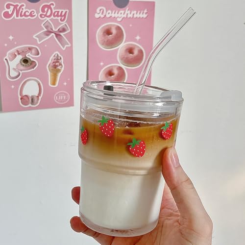 Olvini 13oz Reusable Glass Tumbler with Straw & Lid - Iced Coffee Cup
