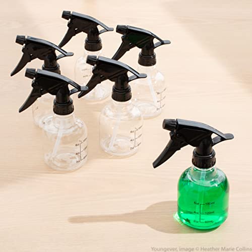 Youngever 12 oz Spray Bottles Pack – 6 Clear & Black Travel-Size Refillable Containers