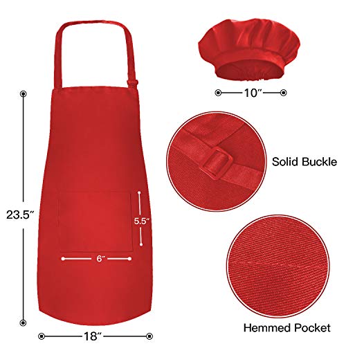 Kid's Chef Apron and Hat Set - 3-Piece Red Cooking Outfit (Ages 6-12)