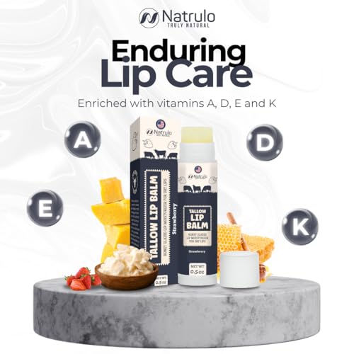 Beef Tallow Lip Balm with Strawberry – Hydrating Natural Moisturizer