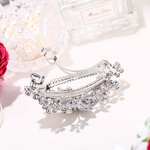 Ever Faith Blue Austrian Crystal Bridal Hair Clip Barrette with Simulated Pearls
