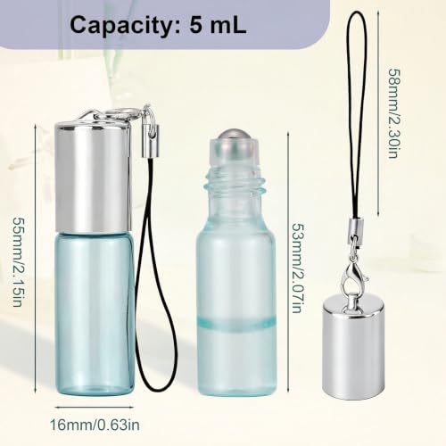 Kesell 18-Pack 5ml Pearl Blue Glass Roller Bottles with Silver Caps