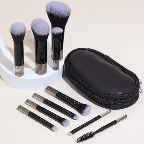 COSHINE Black Portable 10-Piece Makeup Brush Set with Pouch - Travel-Friendly Cosmetic Brushes