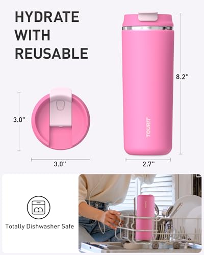 TOURIT 16 oz Insulated Stainless Steel Travel Mug - Pink