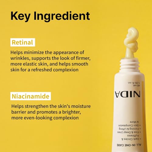 NIDA Revive Eye Cream For Face And Neck | Probiotics Lystate Solution, Retinal, Peptide Complex, Bakuchiol | Wrinkles, Fine Lines, Cell Turnover, Firm Skin Texture, Radiant Skin | 1.35 fl. oz., 40ml