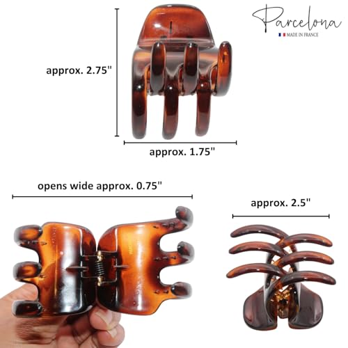 Parcelona French Tortoise Shell Pony Hair Claw Clip - Elegant, No-Slip Grip, 1.75 inch