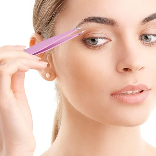 SHILING Fine Point Tweezers for Ingrown Hair & Facial Hair, 0.1mm Tip, Pink