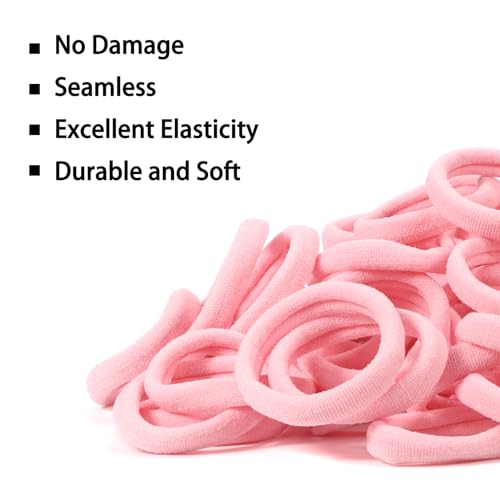 100 Pack Light Pink No-Damage Hair Ties for Women - Elastic Ponytail Holders