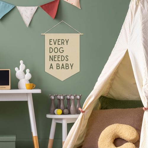 Every Dog Needs a Baby Linen Canvas Banner - 15x11in Nursery Decor